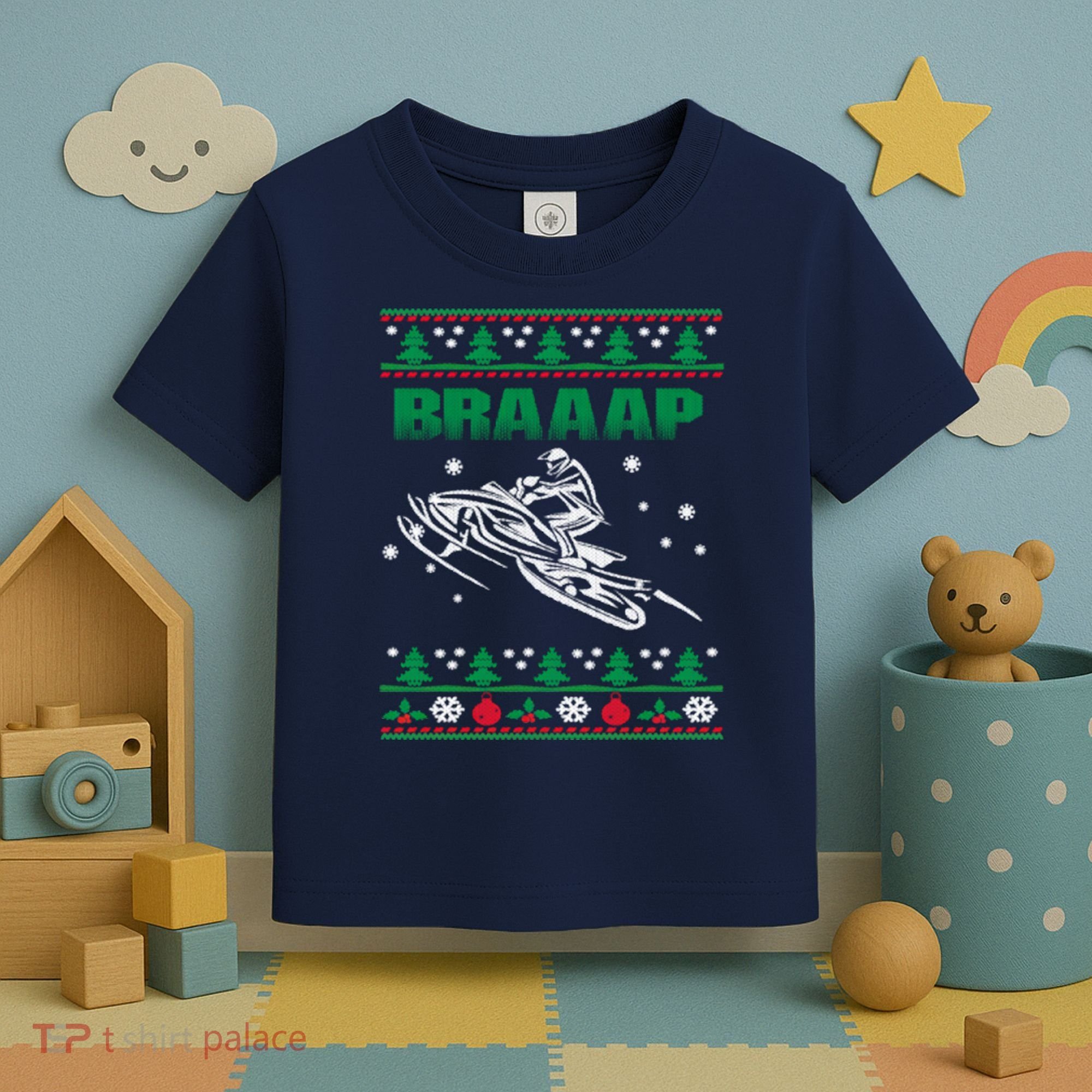 Braaap Snowmobiling Ugly Christmas Toddler T-Shirt