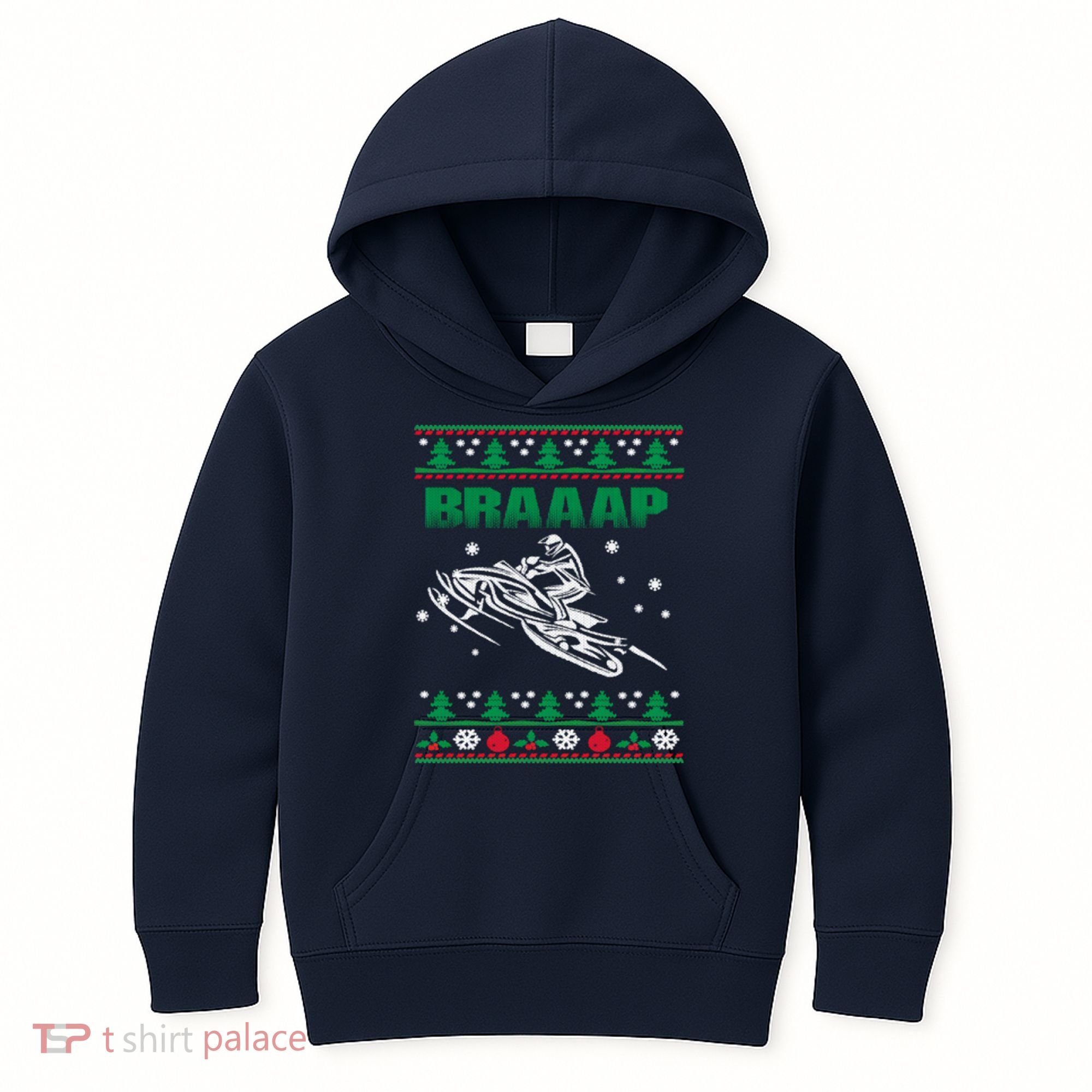 Braaap Snowmobiling Ugly Christmas Kids Hoodie