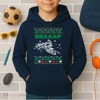 Braaap Snowmobiling Ugly Christmas Kids Hoodie thumb 2