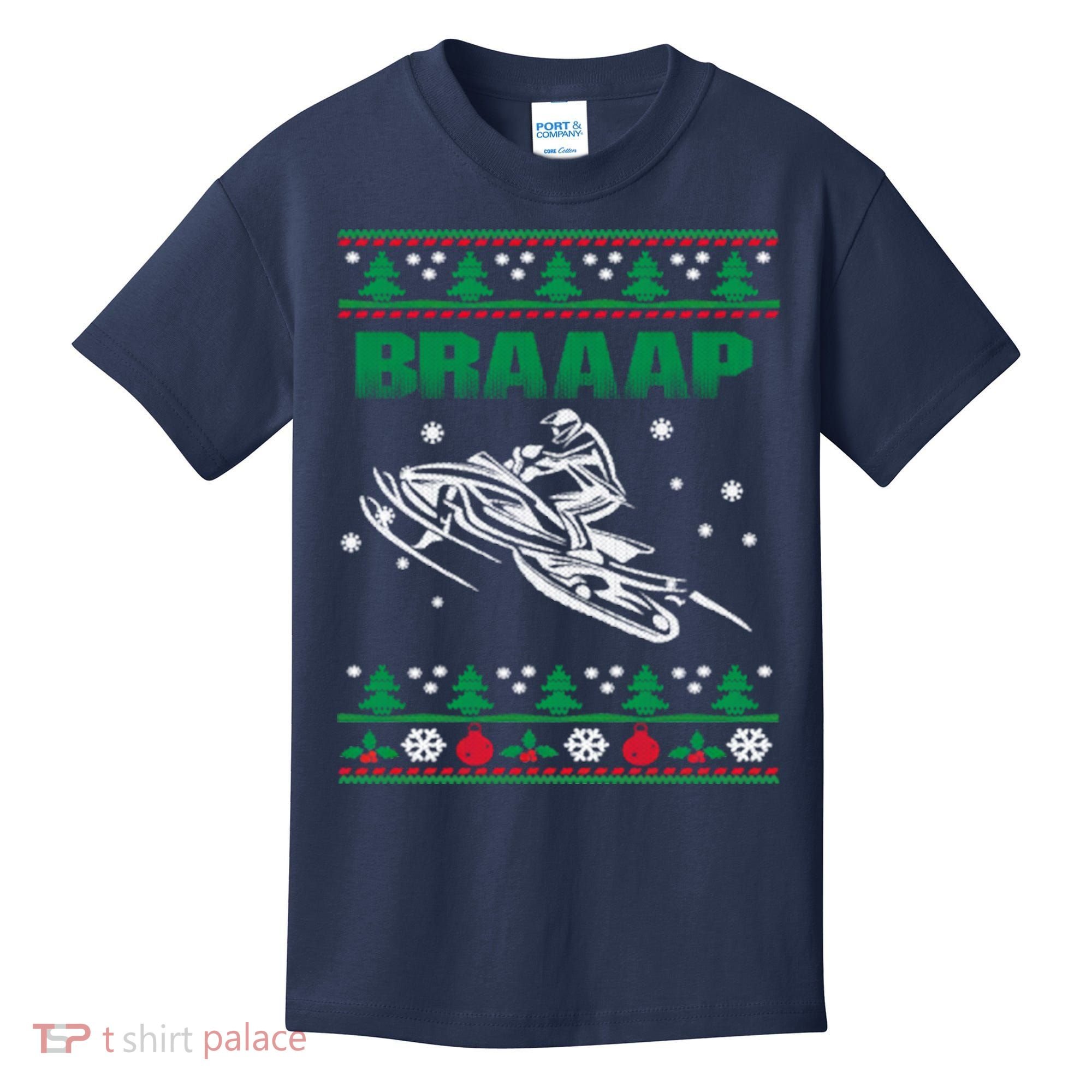 Braaap Snowmobiling Ugly Christmas Kids T-Shirt