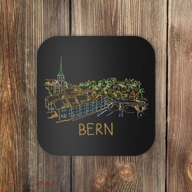 Bern Switzerland Unique Hand Drawn Art Coaster
