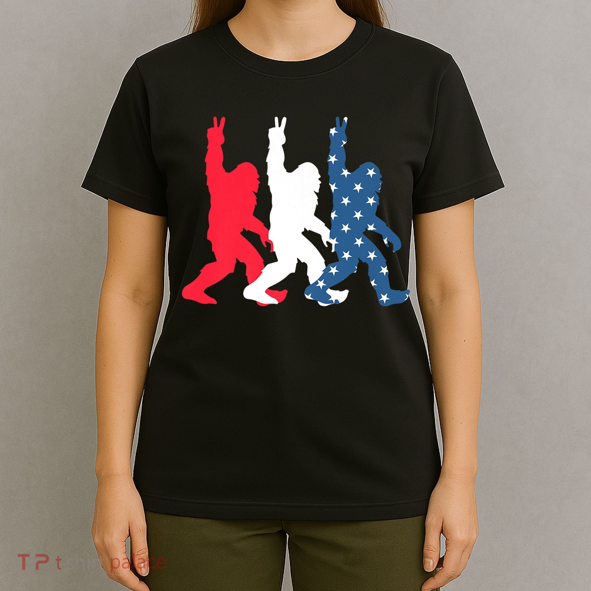 Bigfoot Sasquatch USA Flag Colors 4H Of July Patriotic Gift T-Shirt