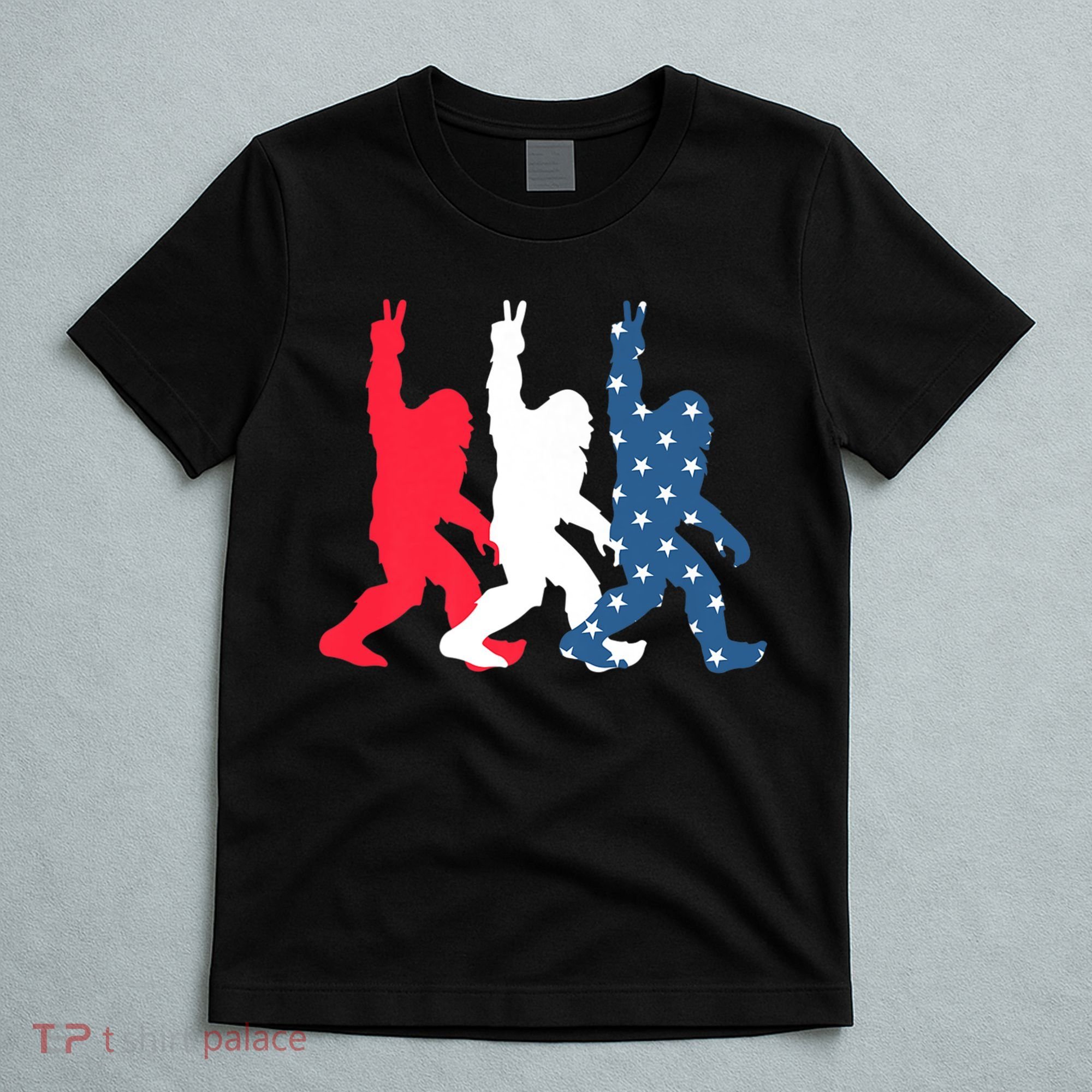 Bigfoot Sasquatch USA Flag Colors 4H Of July Patriotic Gift T-Shirt