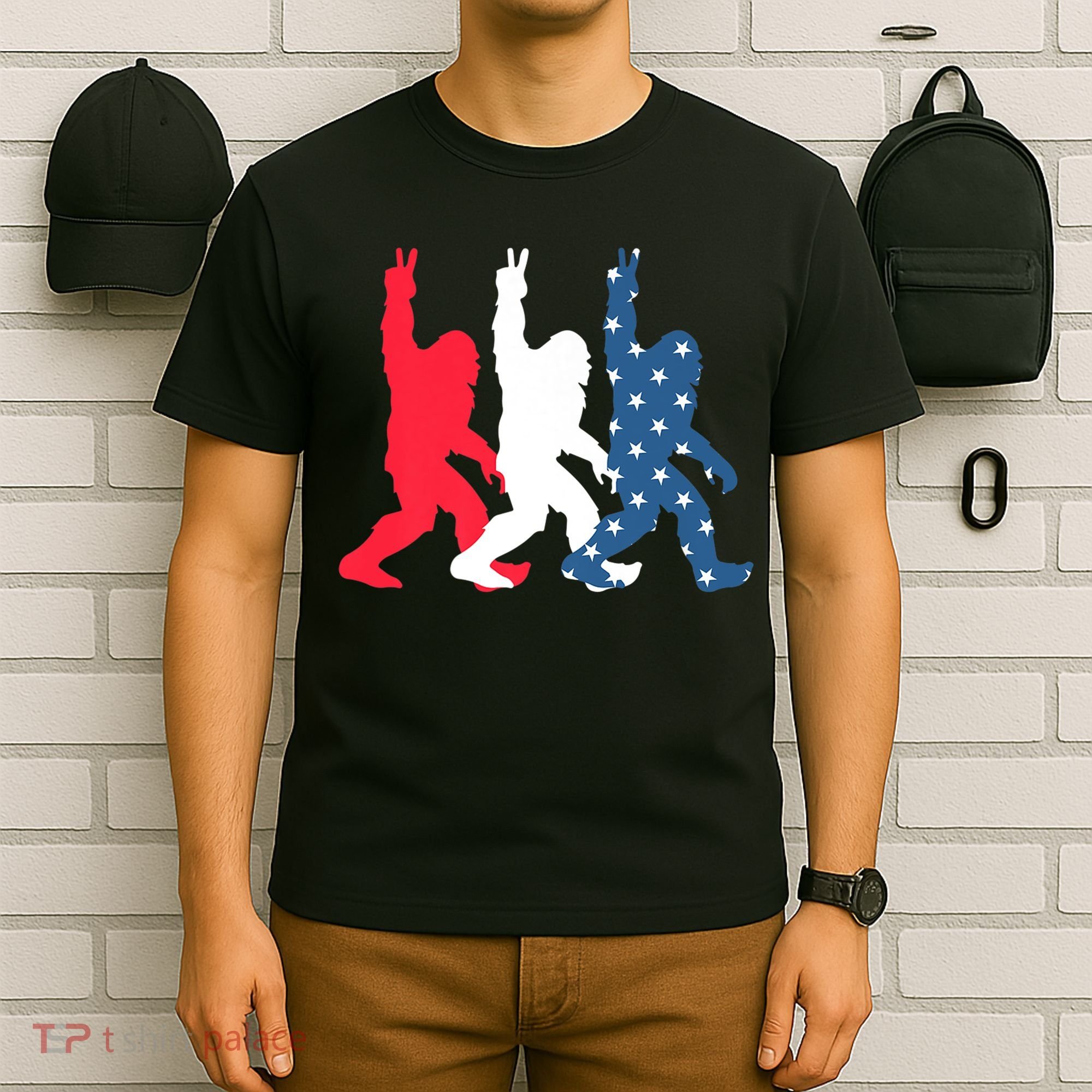 Bigfoot Sasquatch USA Flag Colors 4H Of July Patriotic Gift T-Shirt