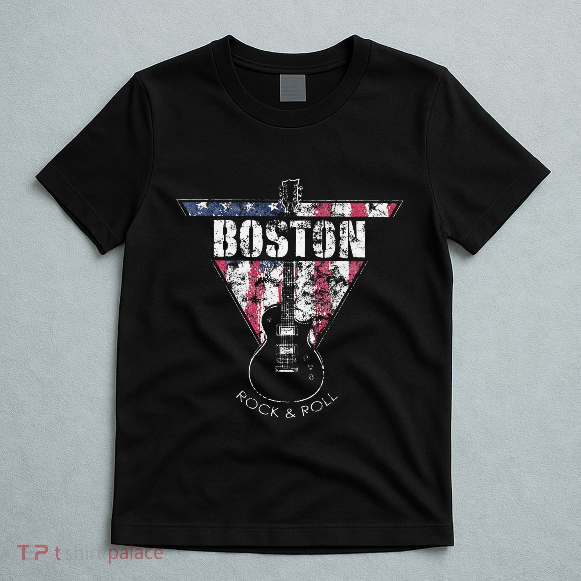 Boston Souvenir Vintage American Flag Guitar Player Rock T-Shirt