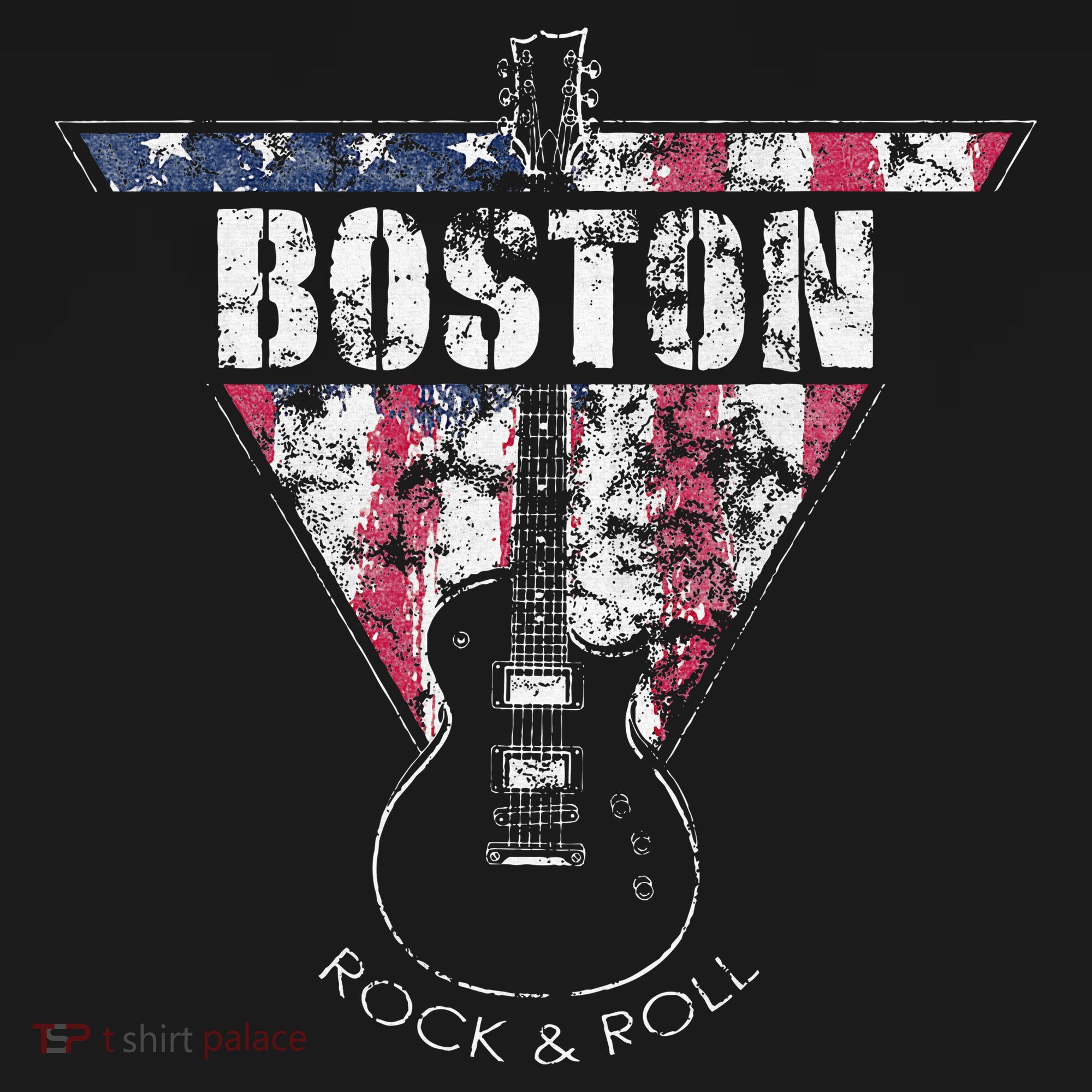 Boston Souvenir Vintage American Flag Guitar Player Rock T-Shirt