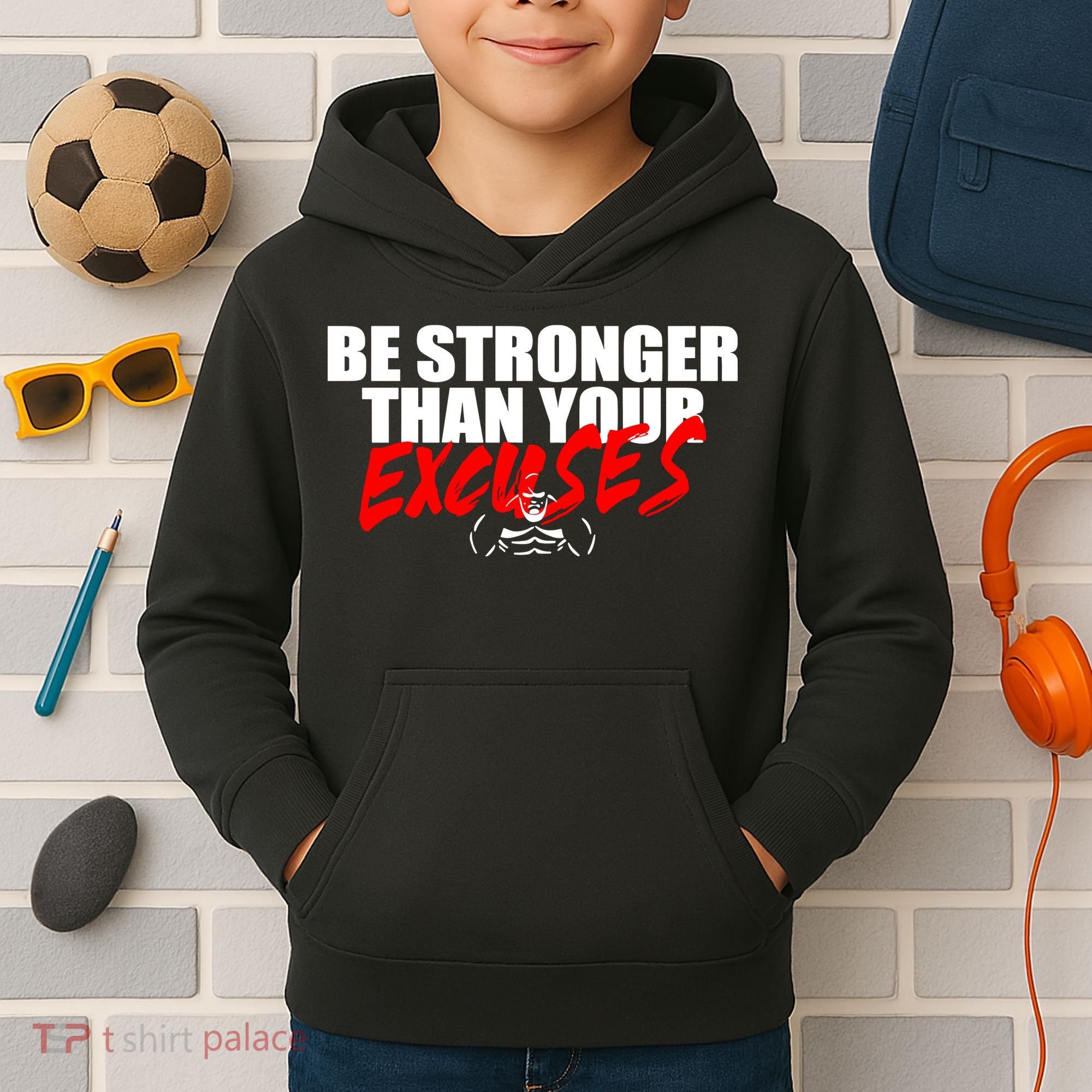 Brian Shaw Wearing Be Stronger Than Your Excuses Kids Hoodie