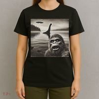 Bigfoot Selfie With Loch Ness Monster And Ufo Aliens T-Shirt thumb 4