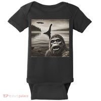 Bigfoot Selfie With Loch Ness Monster And Ufo Aliens Baby Bodysuit thumb 0