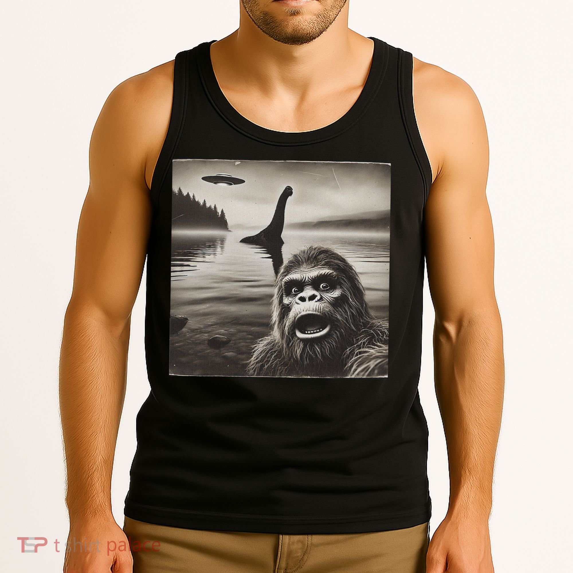 Bigfoot Selfie With Loch Ness Monster And Ufo Aliens Tank Top