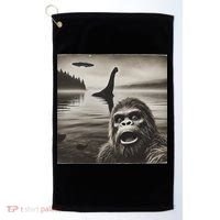 Bigfoot Selfie With Loch Ness Monster And Ufo Aliens Golf Towel thumb 0