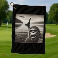 Bigfoot Selfie With Loch Ness Monster And Ufo Aliens Golf Towel thumb 1