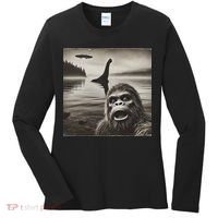 Bigfoot Selfie With Loch Ness Monster And Ufo Aliens Women's Long Sleeve Shirt thumb 0