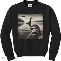 Bigfoot Selfie With Loch Ness Monster And Ufo Aliens Kids Sweatshirt thumb 0