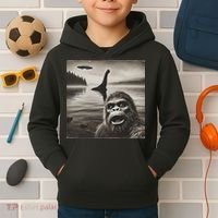Bigfoot Selfie With Loch Ness Monster And Ufo Aliens Kids Hoodie thumb 2