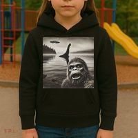 Bigfoot Selfie With Loch Ness Monster And Ufo Aliens Kids Hoodie thumb 3