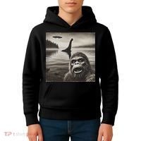 Bigfoot Selfie With Loch Ness Monster And Ufo Aliens Kids Hoodie thumb 4