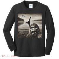 Bigfoot Selfie With Loch Ness Monster And Ufo Aliens Kids Long Sleeve Shirt thumb 0