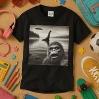 Bigfoot Selfie With Loch Ness Monster And Ufo Aliens Kids T-Shirt thumb 3
