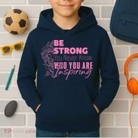Be Strong You Never Who You Are Inspiring Breast Cancer Kids Hoodie thumb 2