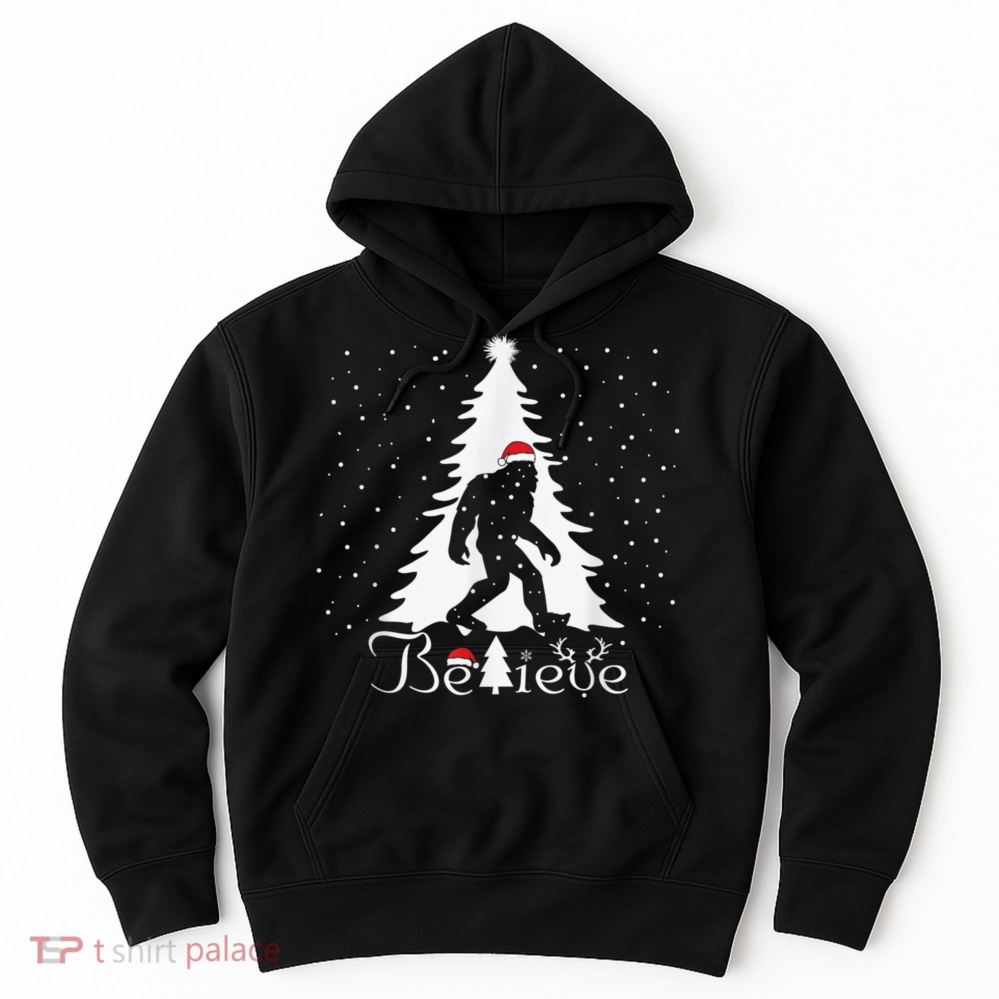 Bigfoot Sasquatch Yeti Believe Santa Hat Christmas Pajamas Hoodie