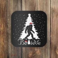 Bigfoot Sasquatch Yeti Believe Santa Hat Christmas Pajamas Coaster thumb 0