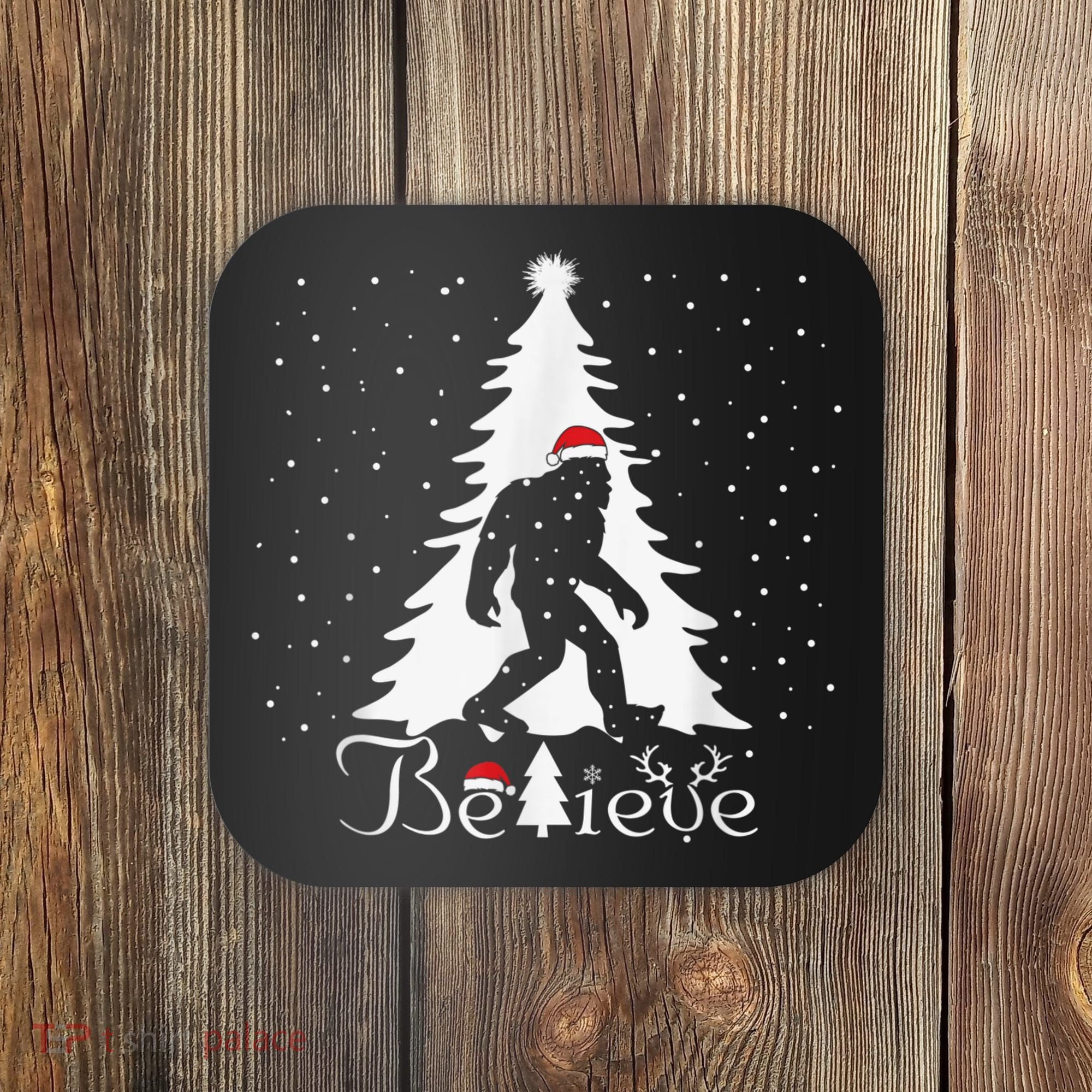 Bigfoot Sasquatch Yeti Believe Santa Hat Christmas Pajamas Coaster