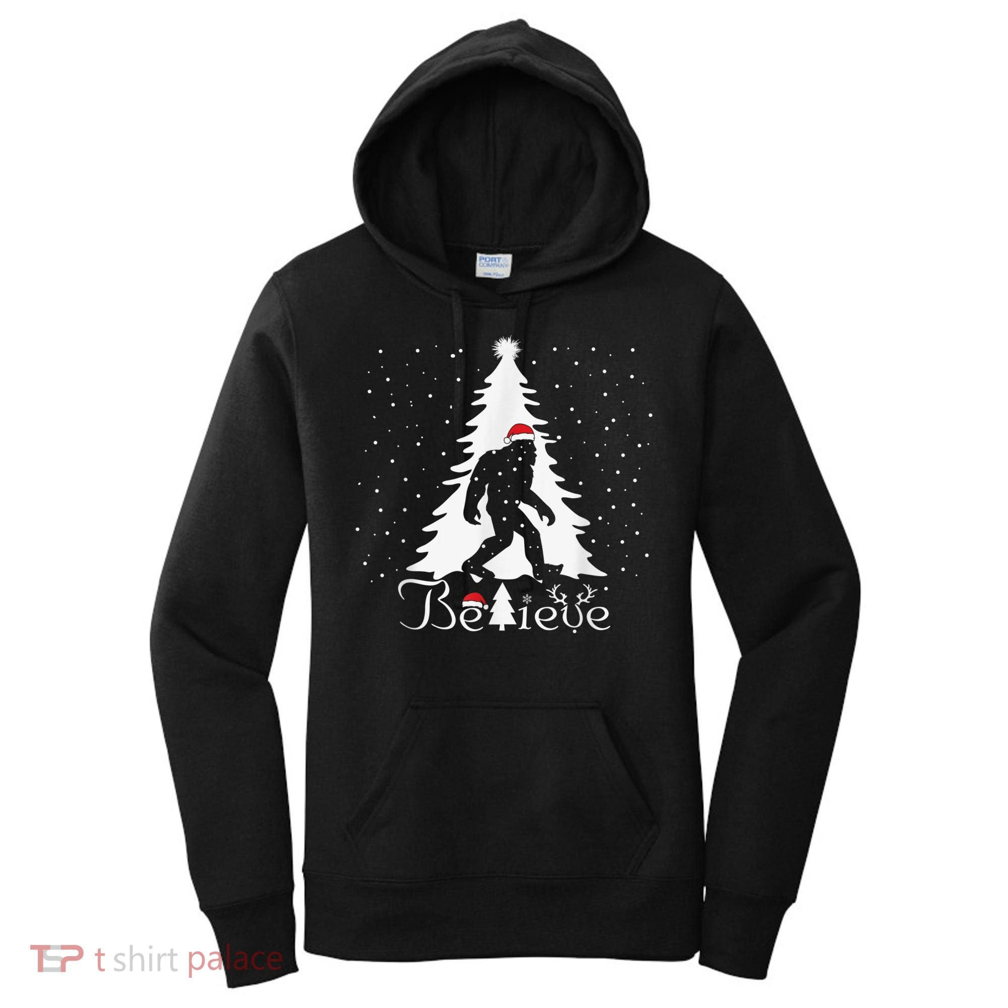 Bigfoot Sasquatch Yeti Believe Santa Hat Christmas Pajamas Women's Hoodie