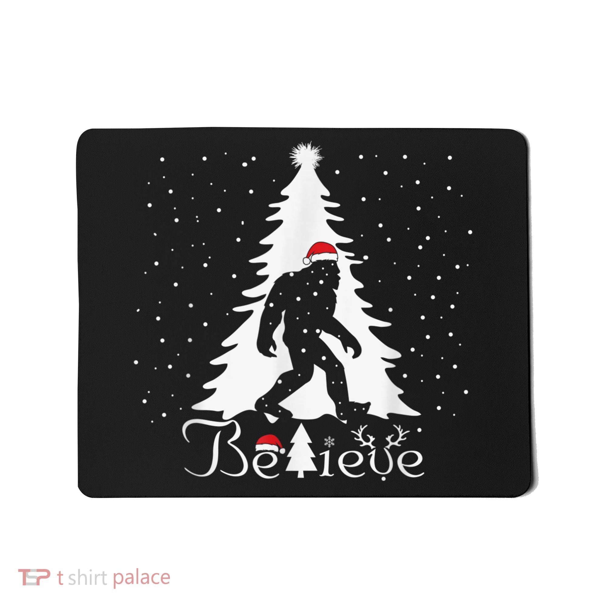 Bigfoot Sasquatch Yeti Believe Santa Hat Christmas Pajamas Mousepad