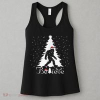 Bigfoot Sasquatch Yeti Believe Santa Hat Christmas Pajamas Women's Tank Top thumb 3