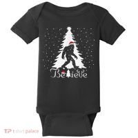 Bigfoot Sasquatch Yeti Believe Santa Hat Christmas Pajamas Baby Bodysuit thumb 0