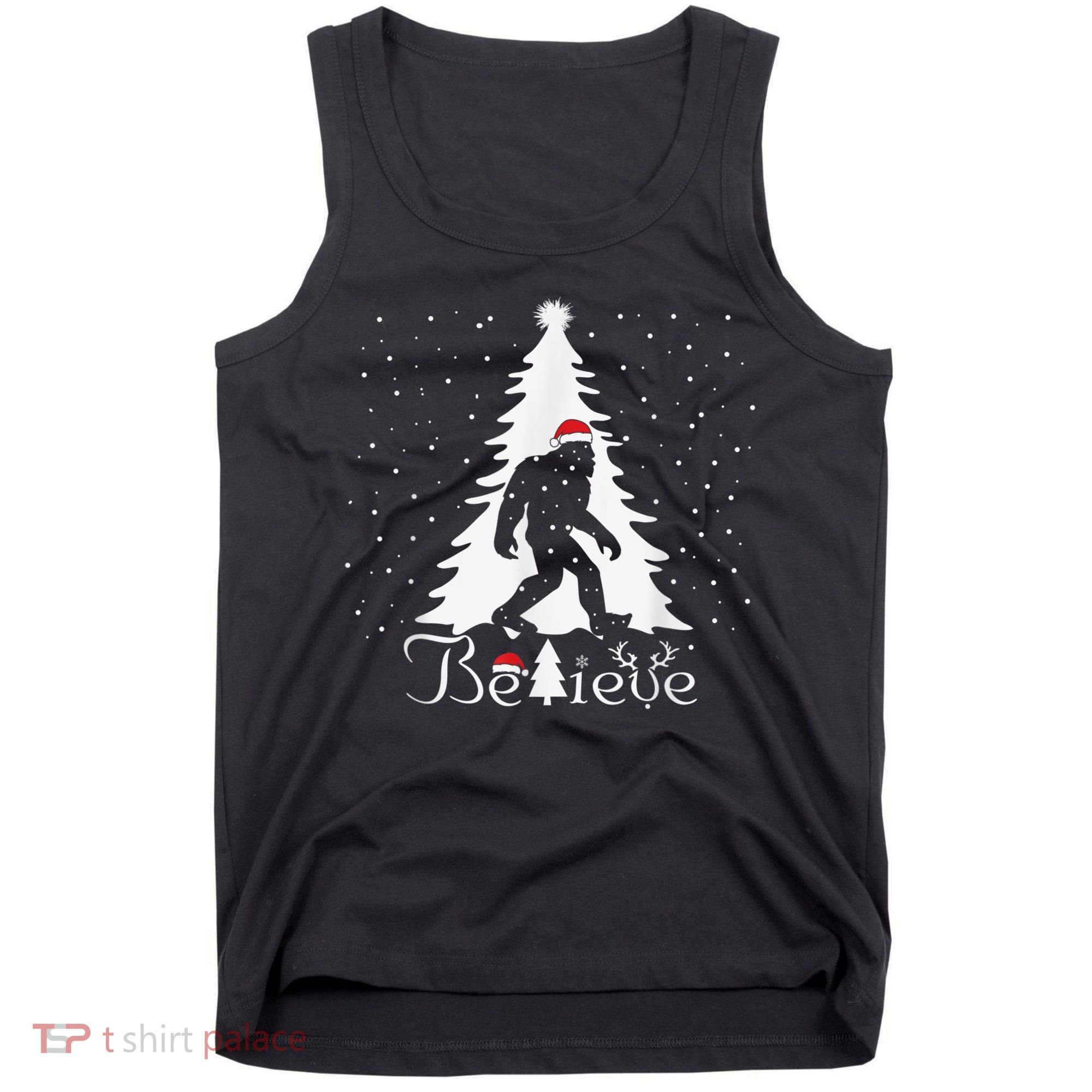 Bigfoot Sasquatch Yeti Believe Santa Hat Christmas Pajamas Tank Top