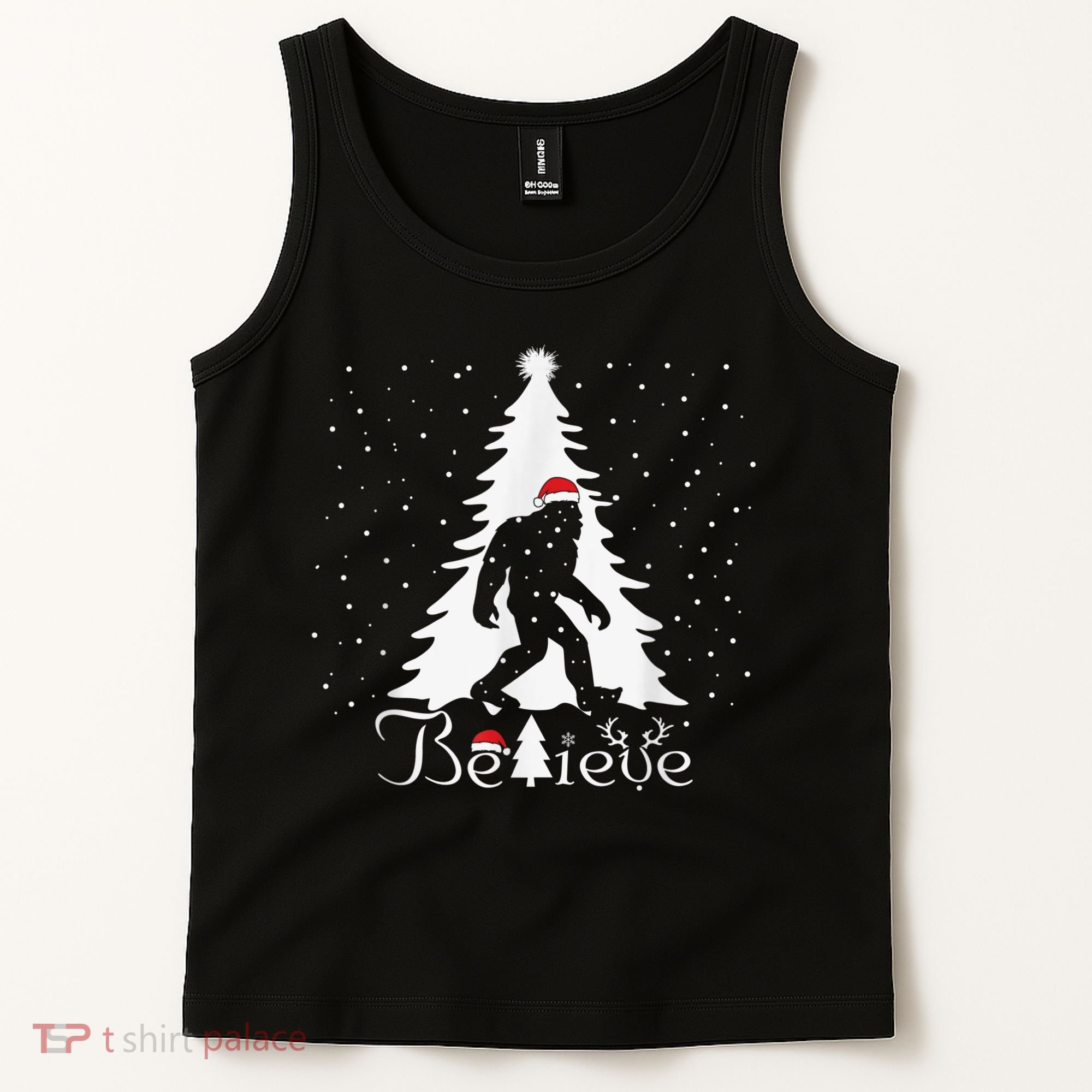 Bigfoot Sasquatch Yeti Believe Santa Hat Christmas Pajamas Tank Top