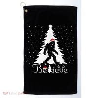 Bigfoot Sasquatch Yeti Believe Santa Hat Christmas Pajamas Golf Towel thumb 0