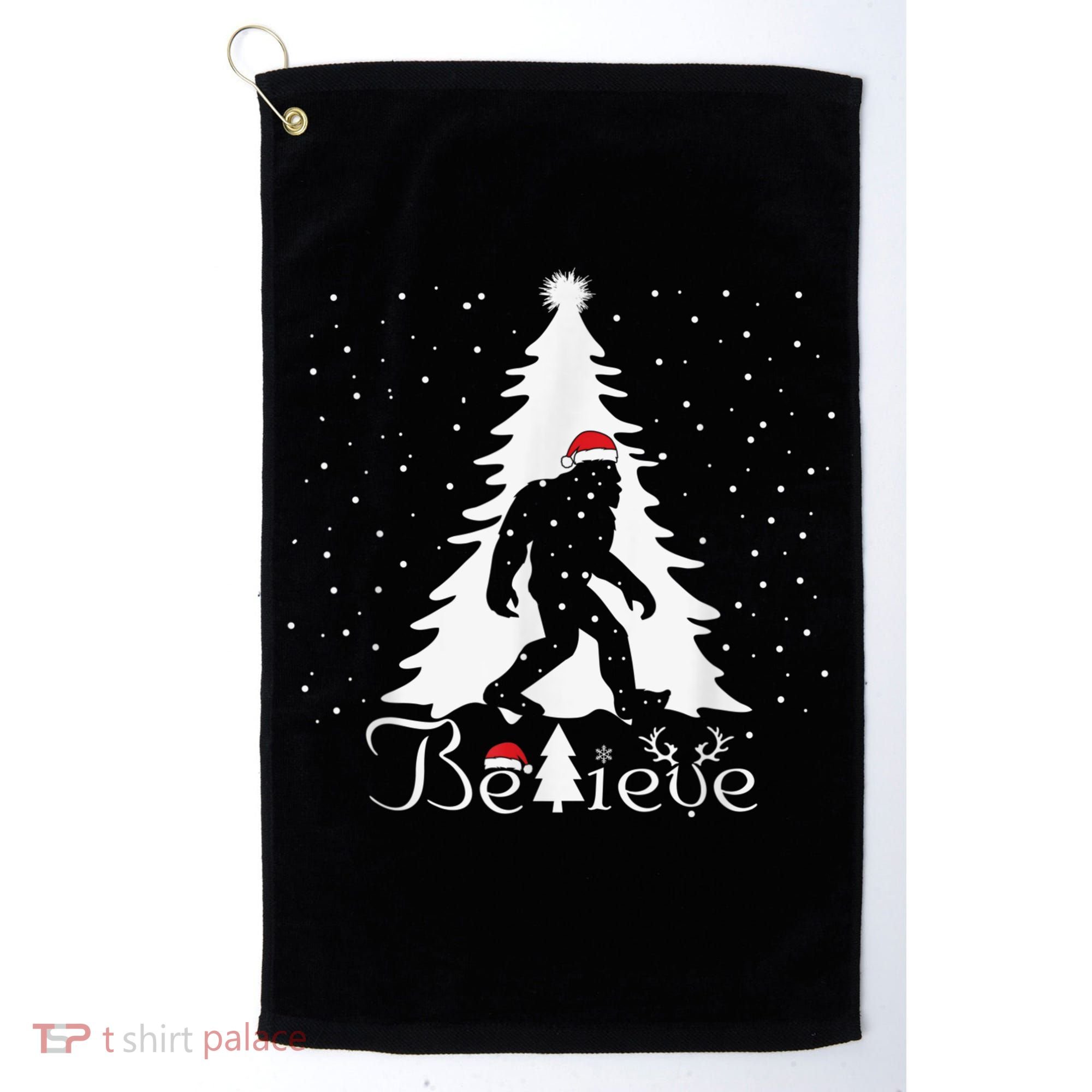 Bigfoot Sasquatch Yeti Believe Santa Hat Christmas Pajamas Golf Towel