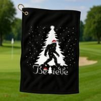 Bigfoot Sasquatch Yeti Believe Santa Hat Christmas Pajamas Golf Towel thumb 1