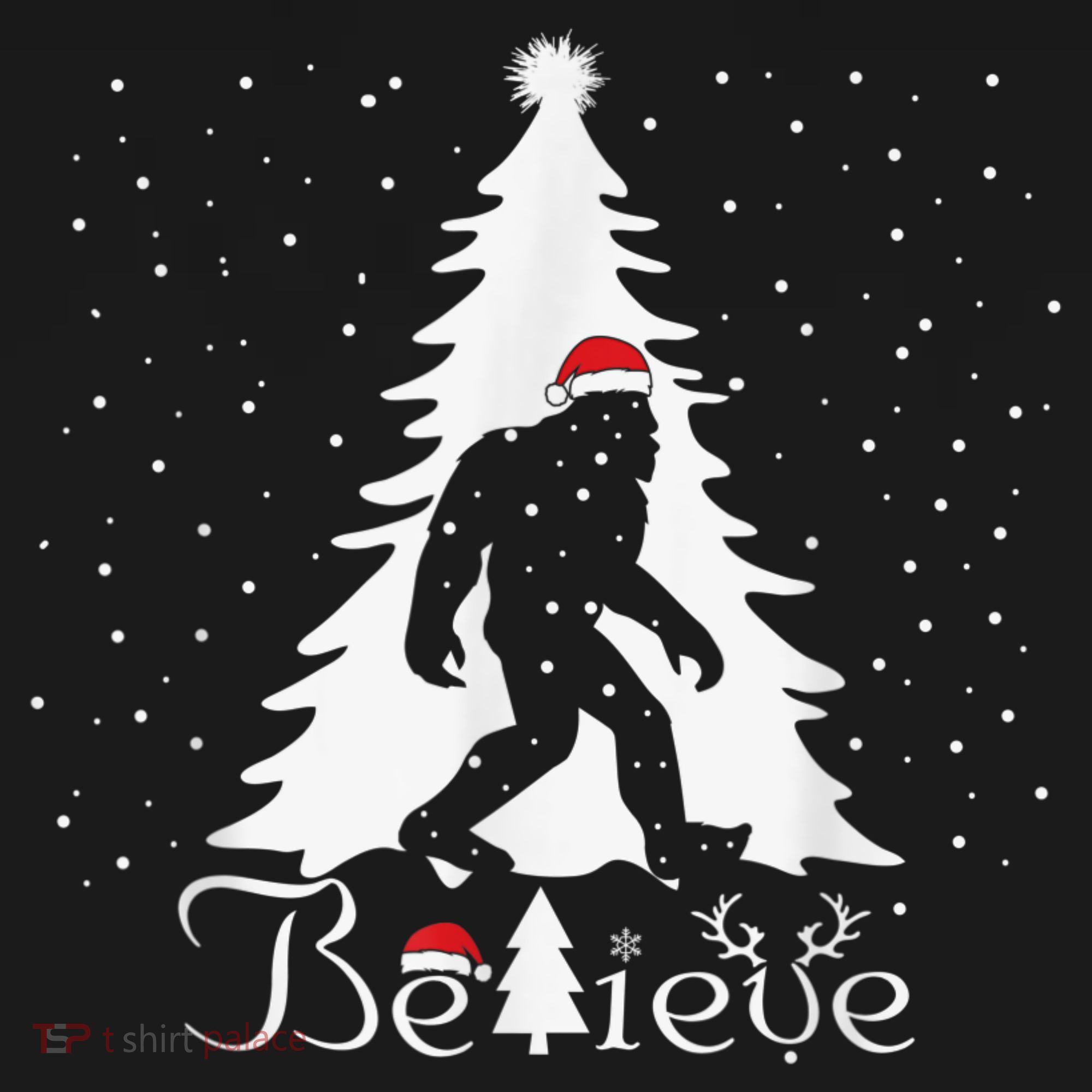 Bigfoot Sasquatch Yeti Believe Santa Hat Christmas Pajamas Toddler T-Shirt