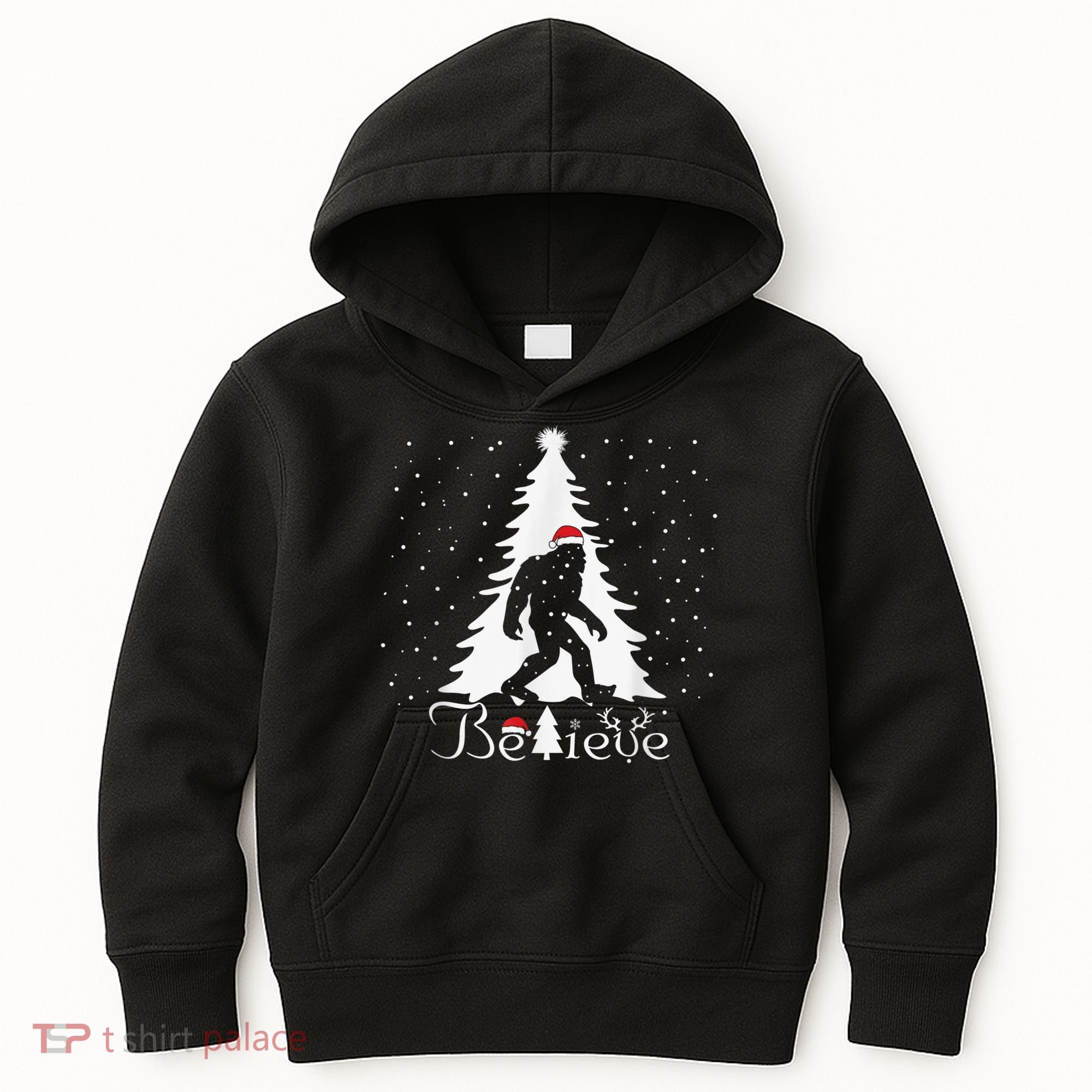 Bigfoot Sasquatch Yeti Believe Santa Hat Christmas Pajamas Kids Hoodie