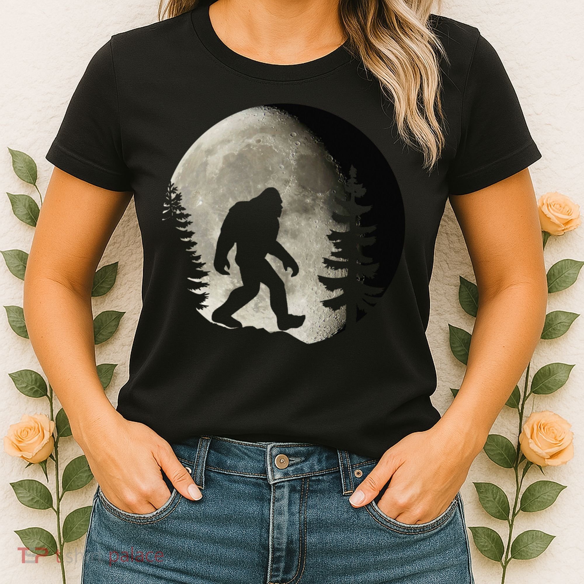 Bigfoot, Sasquatch, Yeti, Moon Women's T-Shirt