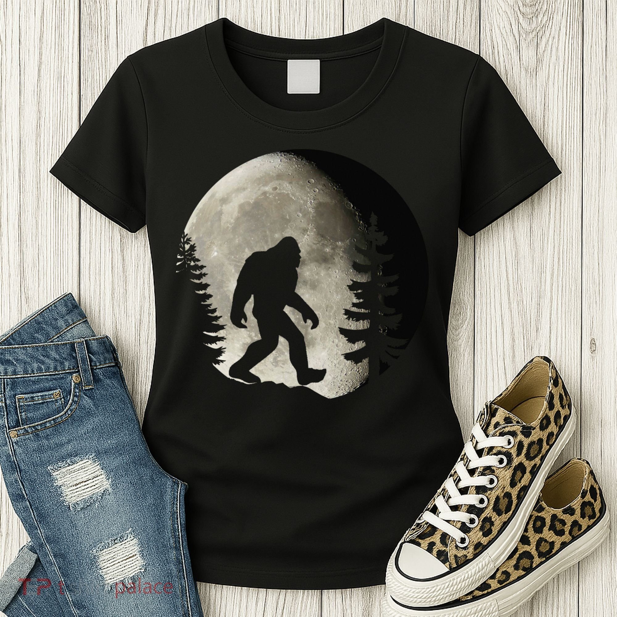 Bigfoot, Sasquatch, Yeti, Moon Women's T-Shirt