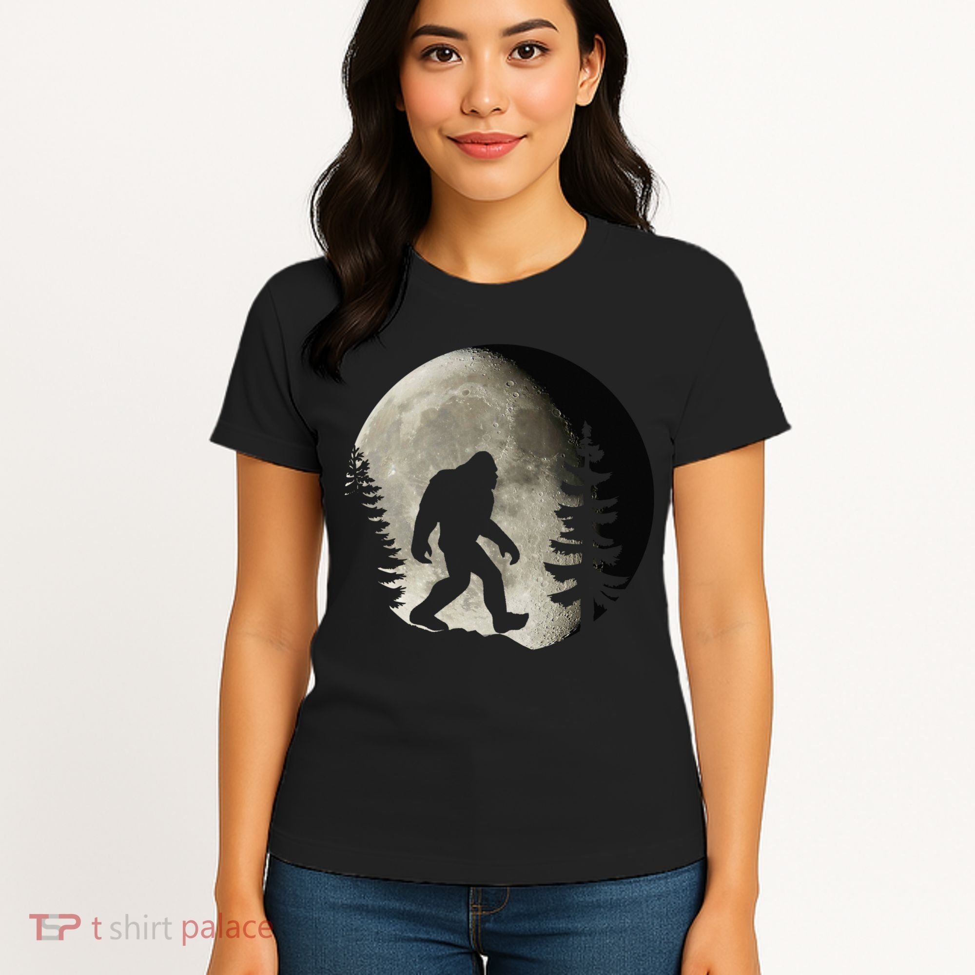 Bigfoot, Sasquatch, Yeti, Moon Women's T-Shirt