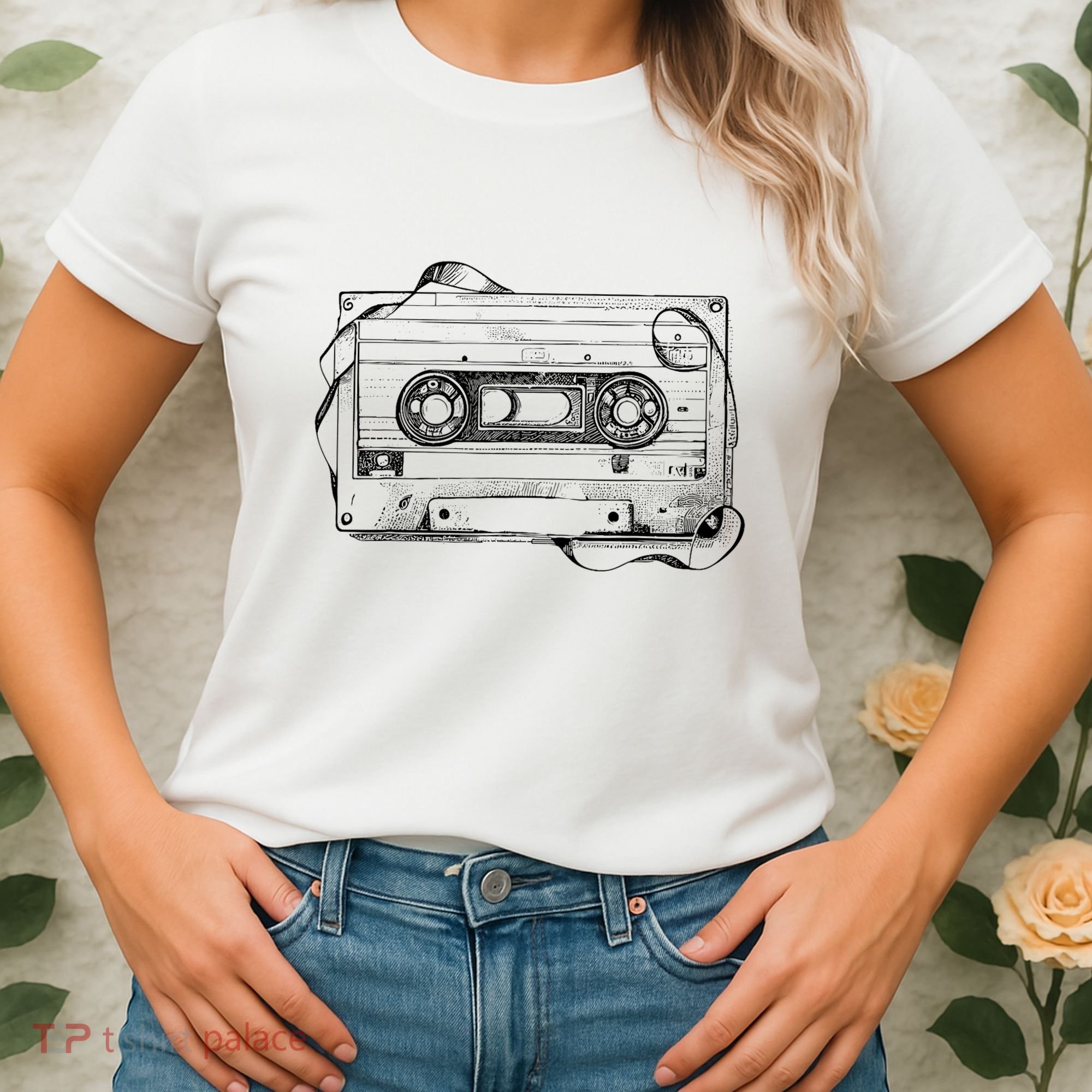 Back To 80S 90S Mix Tape Music Sketch Drawing Music Tape Women's T-Shirt