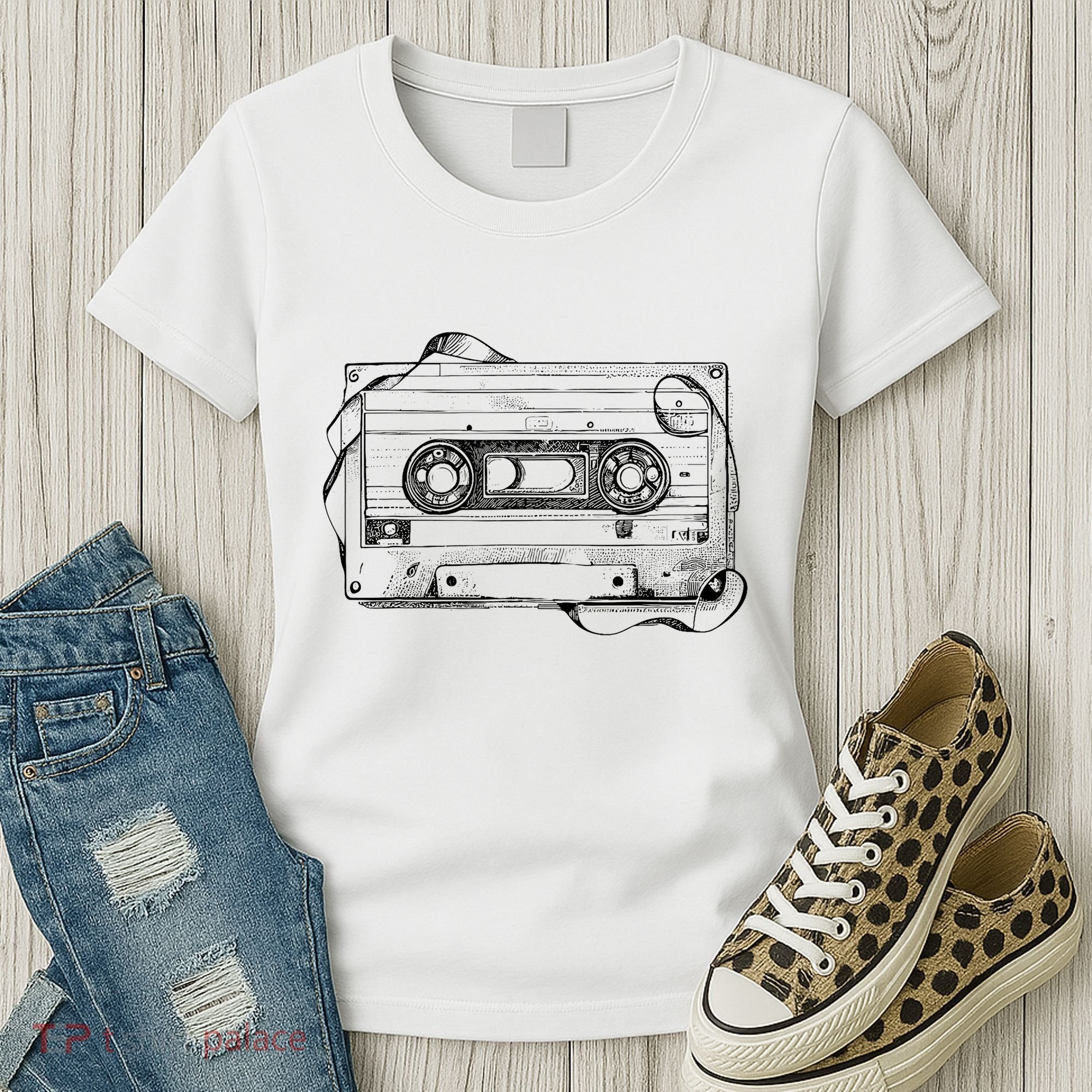 Back To 80S 90S Mix Tape Music Sketch Drawing Music Tape Women's T-Shirt