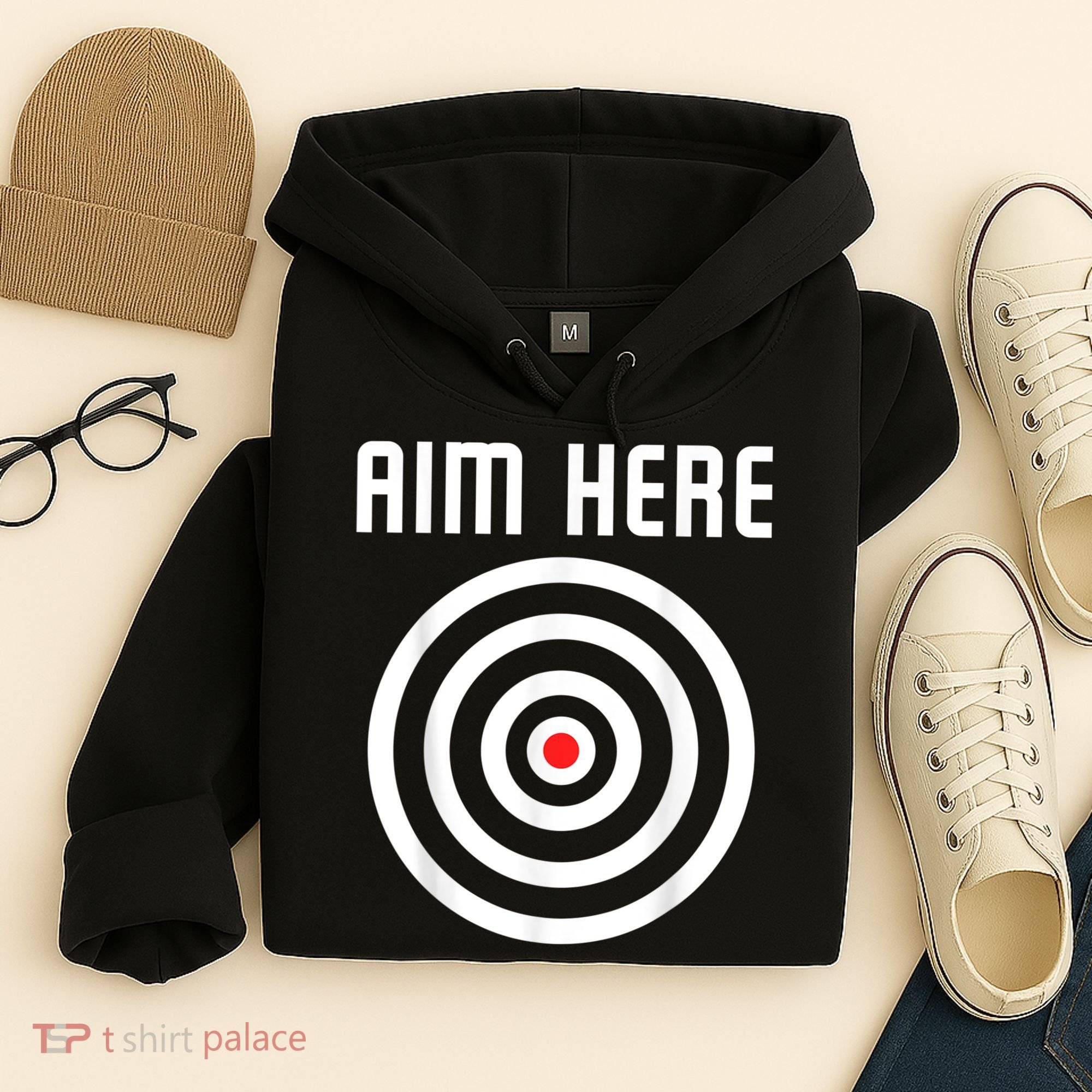 Bullseye Target Aim Here Darts Players Shooting Hoodie