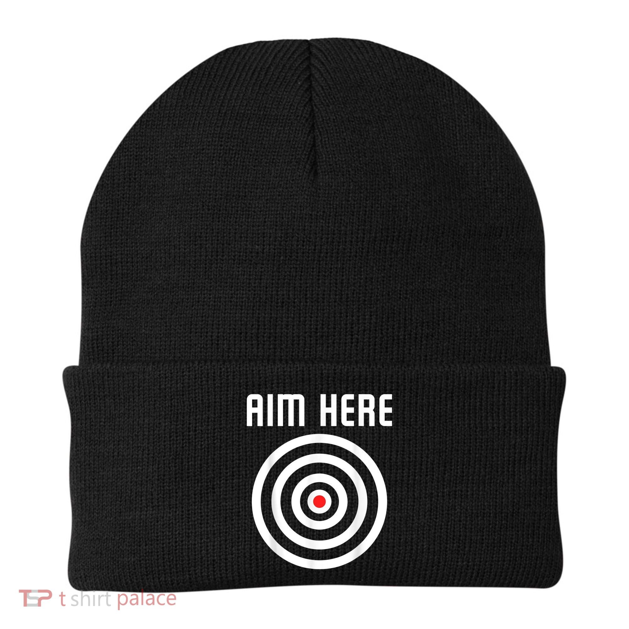Bullseye Target Aim Here Darts Players Shooting Beanie