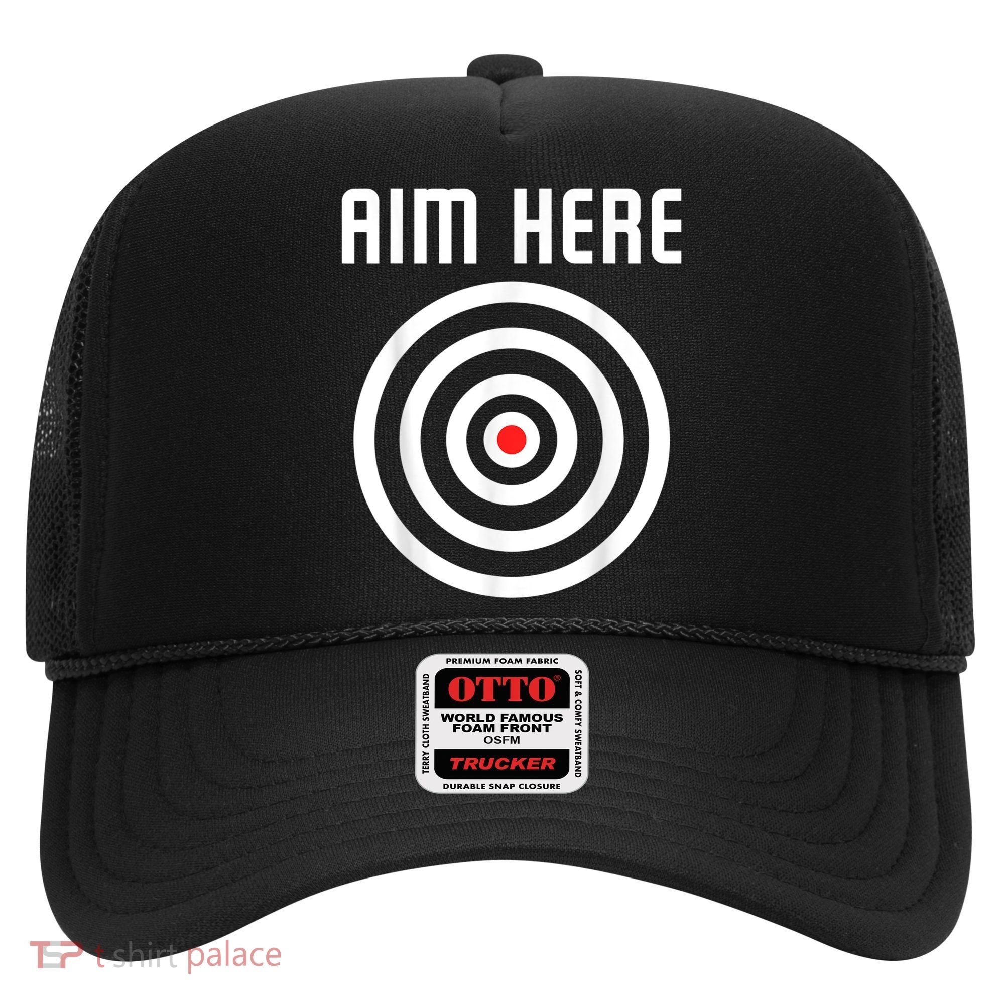 Bullseye Target Aim Here Darts Players Shooting Hat