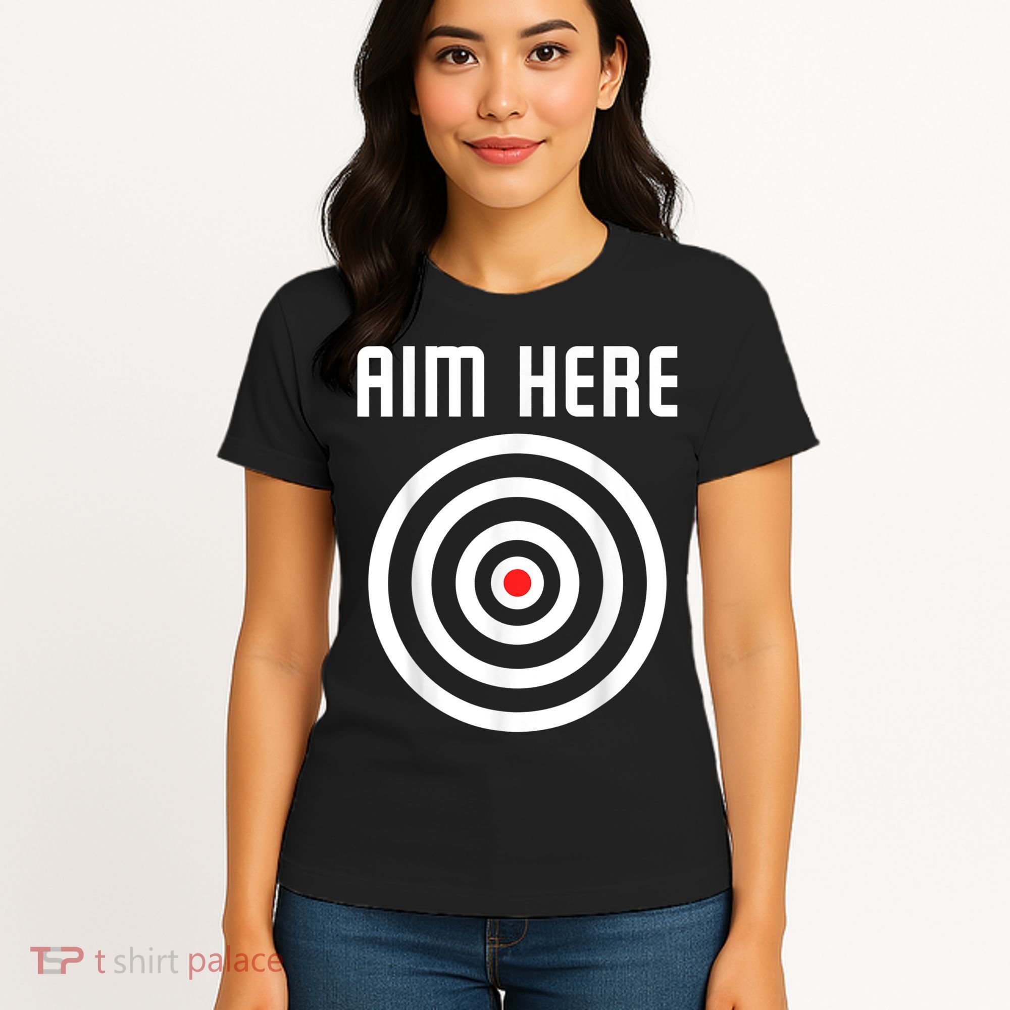 Bullseye Target Aim Here Darts Players Shooting Women's T-Shirt