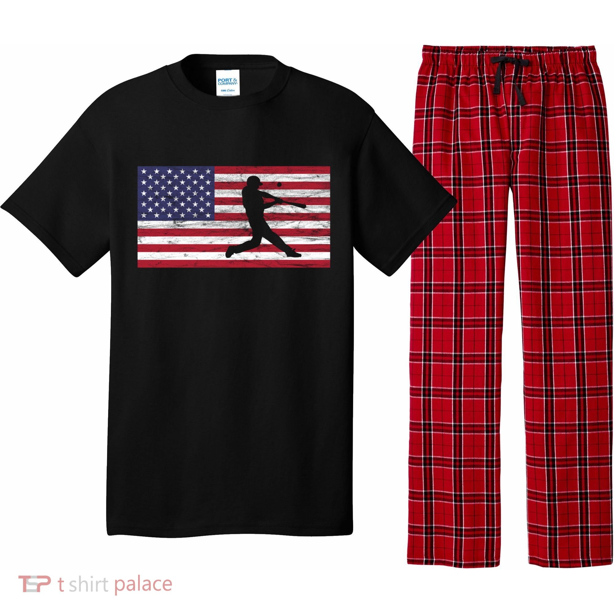 Baseball Team American Flag Usa Gift Pajama Set