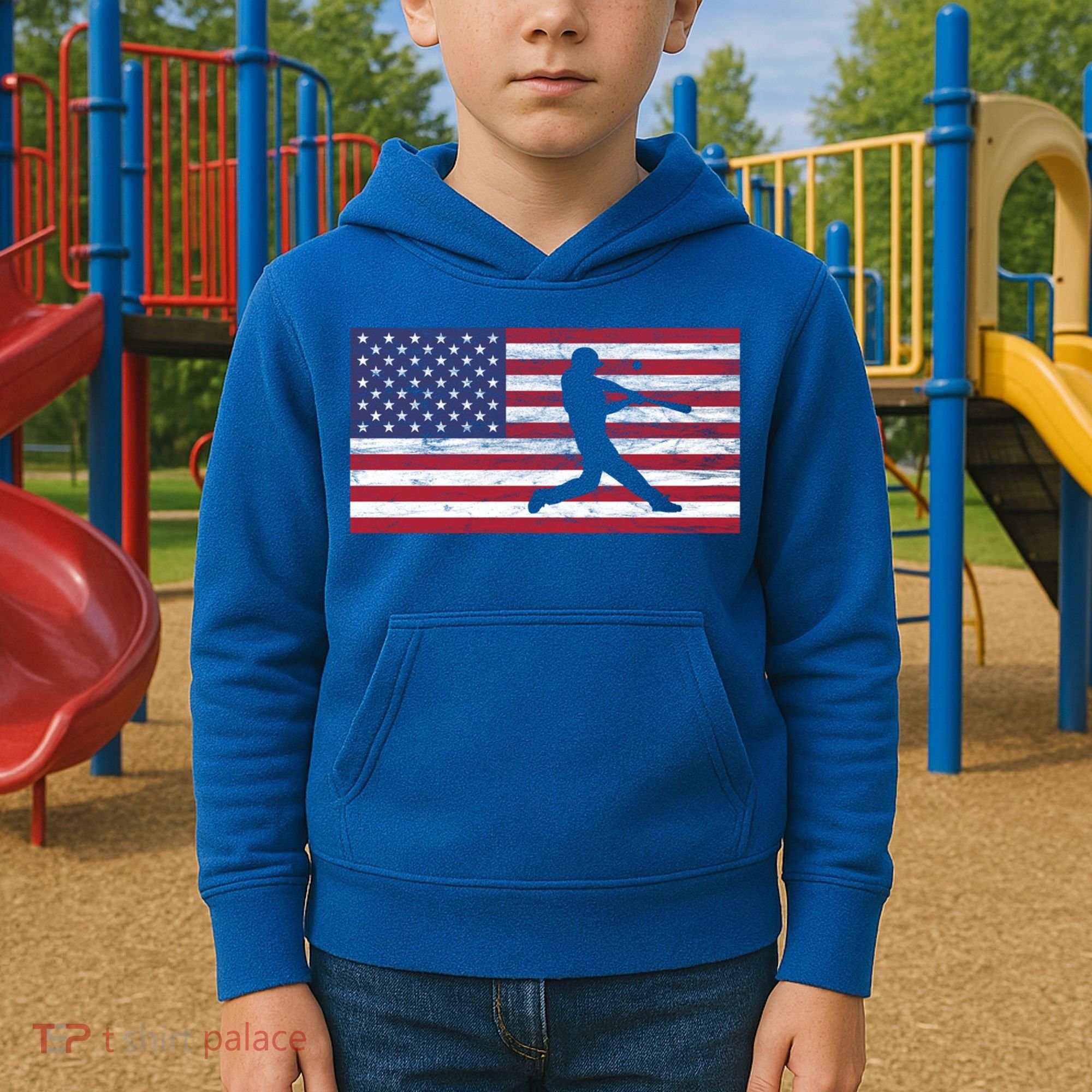 Baseball Team American Flag Usa Gift Kids Hoodie