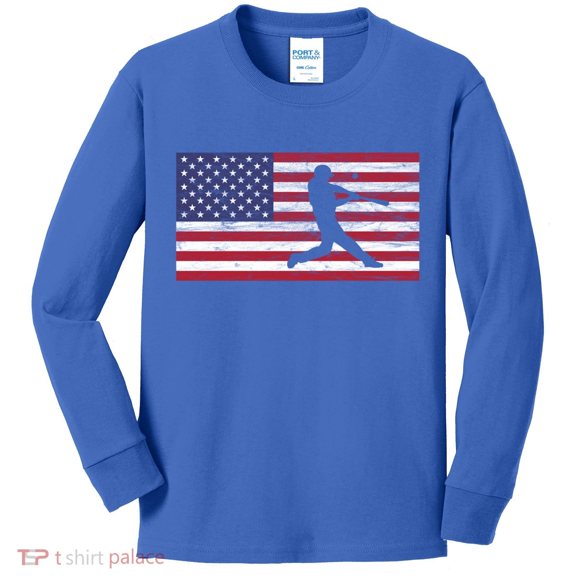 Baseball Team American Flag Usa Gift Kids Long Sleeve Shirt